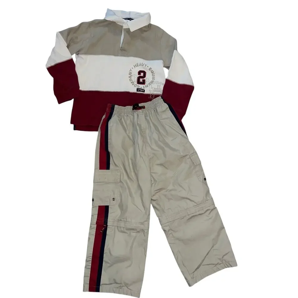 Vintage Carter's Y2K color-block long rugby shirt and cargo pants outfit boys 6